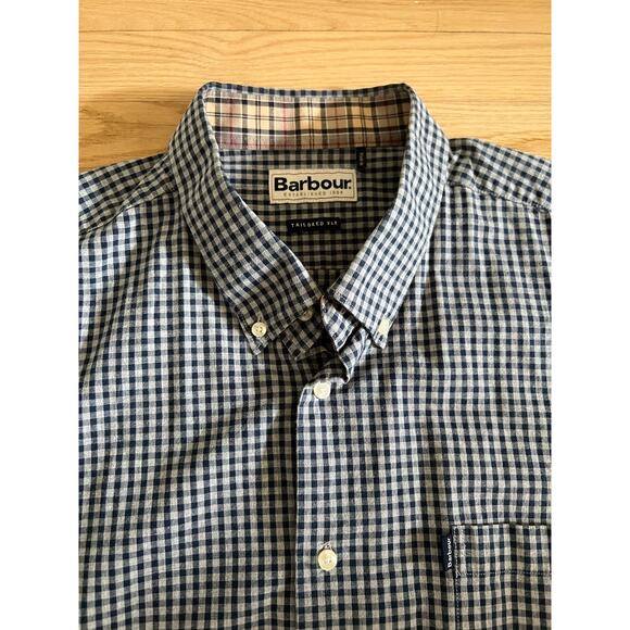 Barbour Men's XL Button Down Shirt Tailored Fit Long Sleeve Checker Gray Pocket - Picture 3 of 16